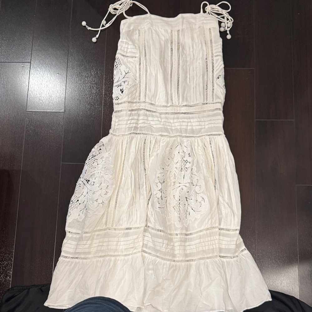 FARM Rio Cream Lace Strapless Dress
